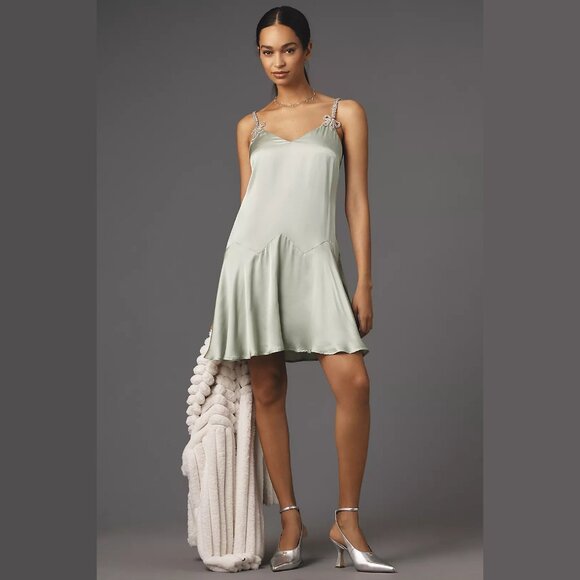 NEW Size M, Corey Lynn Calter Bow Strap Silky Mini Dress - Green - Picture 3 of 5
